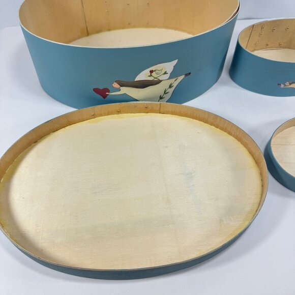 Russ Hand Painted Wood Cheese Box Trinket Storage Blue Folk Art Cottagecore - Picture 8 of 12